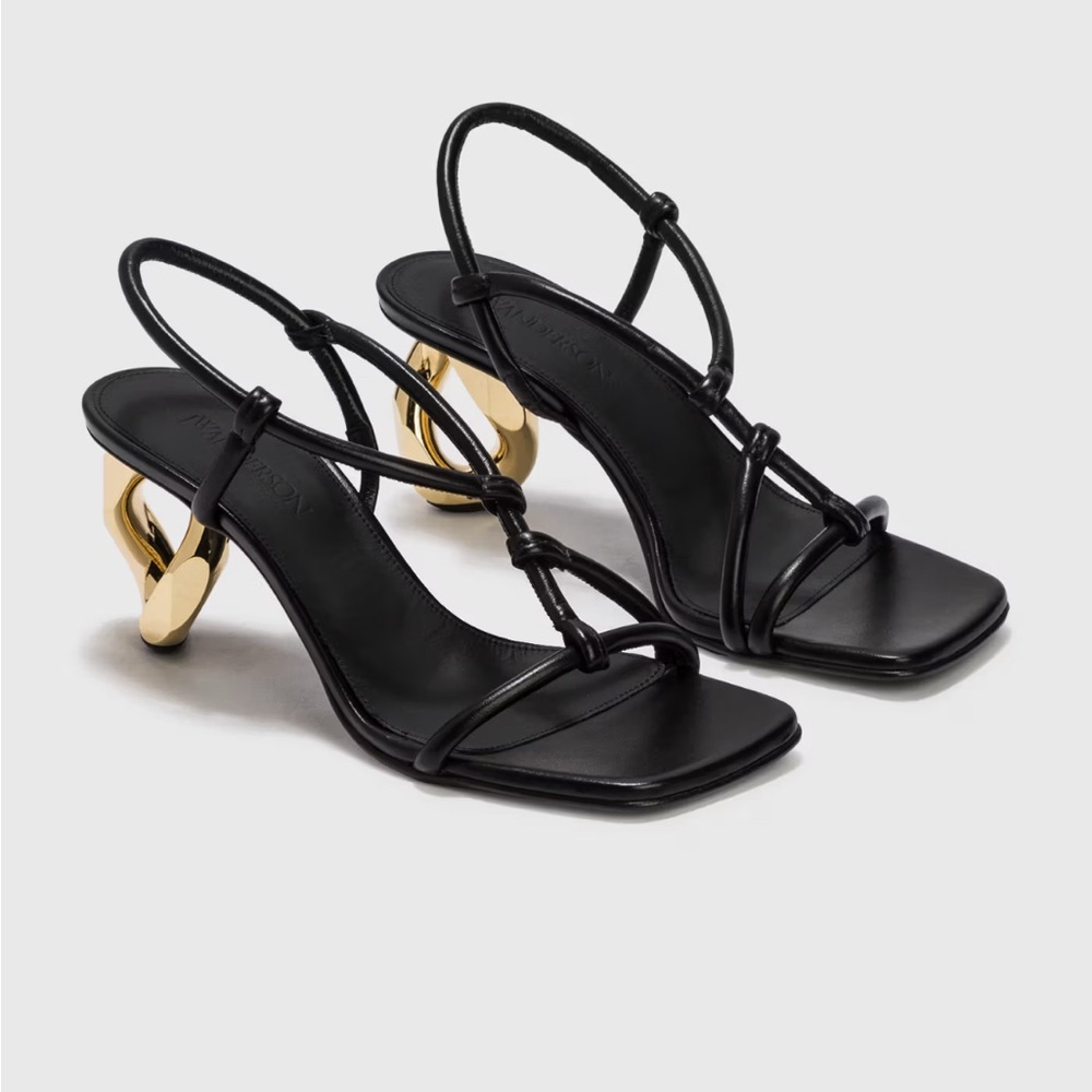 JW ANDERSON Black Sandals with Gold chain heels
